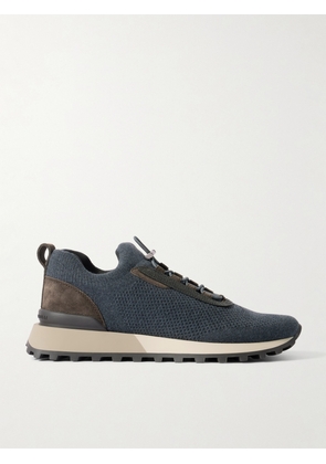 Brunello Cucinelli - Bead-embellished Suede-trimmed Wool-blend Sneakers - Blue - IT36,IT36.5,IT37,IT37.5,IT38,IT38.5,IT39,IT39.5,IT40,IT40.5,IT41