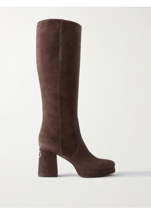 Valentino Garavani - Fawcette 100 Suede Platform Knee Boots - Brown - IT37,IT38,IT38.5,IT39,IT39.5,IT40,IT41