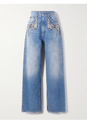 Dolce & Gabbana - Crystal-embellished Distressed Straight-leg Jeans - Blue - IT36,IT38,IT40,IT42