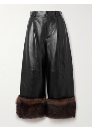 LOEWE - Convertible Cropped Shearling-trimmed Leather Wide-leg Pants - Black - FR 36,FR 38,FR 40,FR 42