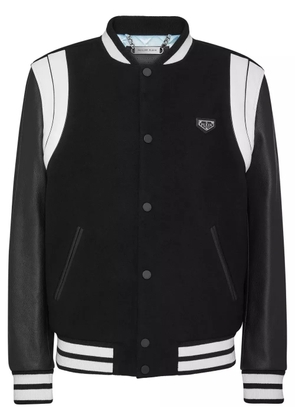 Philipp Plein leather sleeves bomber jacket - Black