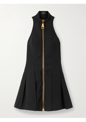 Balmain - Zip-detailed Pleated Grain De Poudre Wool Mini Dress - Black - FR 34,FR 36,FR 38,FR 40,FR 42,FR 44