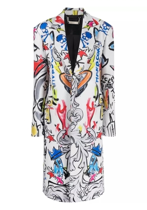 Philipp Plein Agnelli graffiti-print single-breasted coat - White
