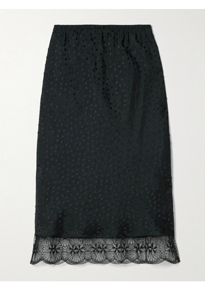 Maria McManus - Lace-trimmed Flocked Satin-jacquard Midi Skirt - Black - x small,small,medium,large