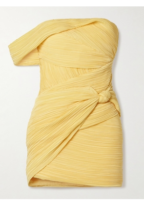 Cult Gaia - Ahra Off-the-shoulder Draped Plissé-satin Mini Dress - Yellow - US0,US2,US4,US6,US8,US10