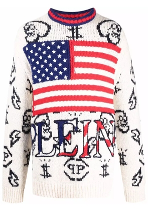 Philipp Plein USA Flag-print crew neck jumper - Neutrals