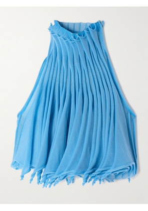 Alaïa - Cropped Pleated Knitted Turtleneck Top - Blue - FR 34,FR 36,FR 38,FR 40