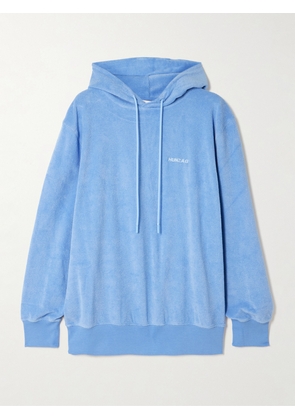 Hunza G - Embroidered Cotton-terry Hoodie - Blue - small,medium,large,x large