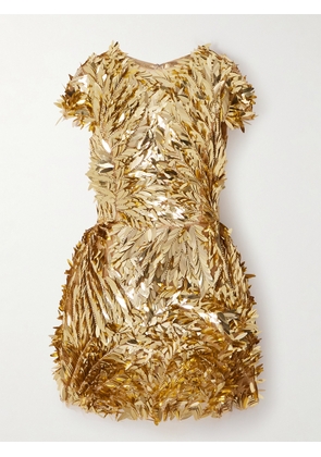 Oscar de la Renta - Embellished Mesh Mini Dress - Gold - US0,US2,US4,US6