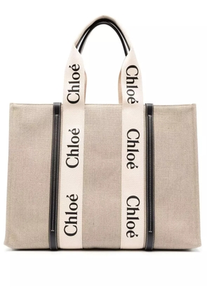 Chloé large Woody linen tote bag - Neutrals