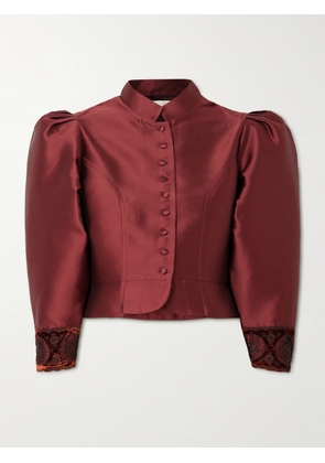 DESTREE - Amoako Cropped Embellished Velvet-trimmed Faille Jacket - Burgundy - x small,small,medium,large