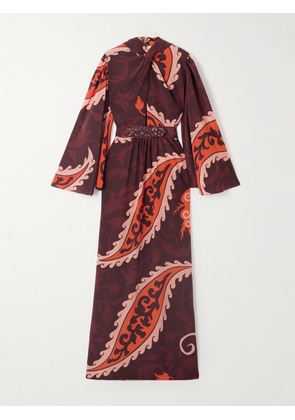 Johanna Ortiz - Santa Maria Belted Printed Silk-satin Maxi Dress - Burgundy - US0,US2,US4,US6,US8,US10