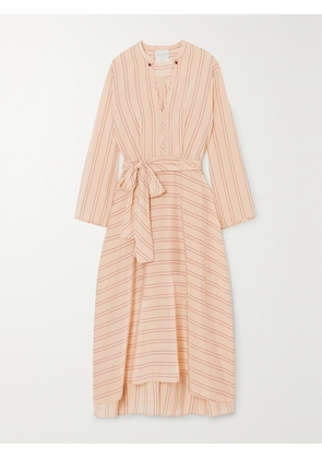 FORTE_FORTE - Belted Striped Satin Midi Dress - Ecru - 01,2,3