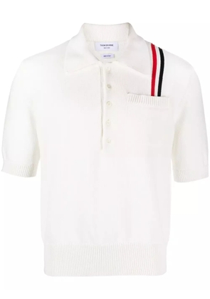 Thom Browne RWB-stripe knitted polo shirt - White