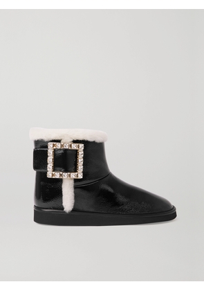 Roger Vivier - Viv Snow Crystal-embellished Shearling-trimmed Patent-leather Ankle Boots - Black - IT34.5,IT35,IT36,IT36.5,IT37,IT37.5,IT38,IT38.5,IT39,IT39.5,IT40,IT40.5,IT41,IT41.5,IT42