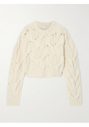 Bottega Veneta - Cropped Cable-knit Wool Sweater - Cream - x small,small,medium