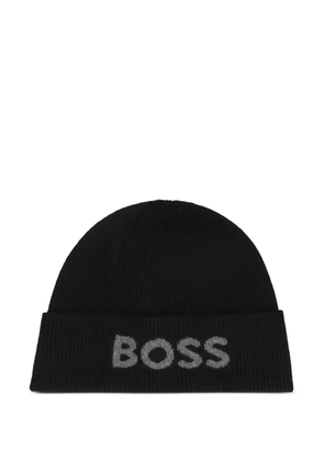 BOSS logo-embroidered beanie hat - Black