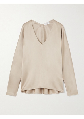 Brunello Cucinelli - Silk-satin Blouse - Brown - xx small,x small,small,medium,large,x large