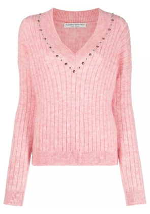 Alessandra Rich stud-embellished ribbed jumper - Pink