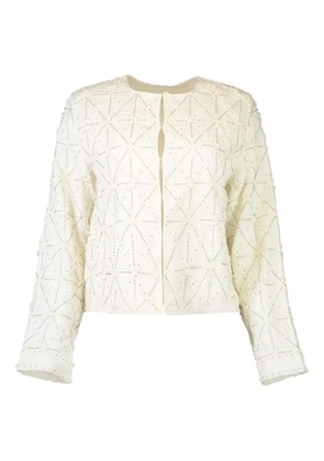 Christy Lynn Jessie beaded geometric-pattern fitted jacket - White