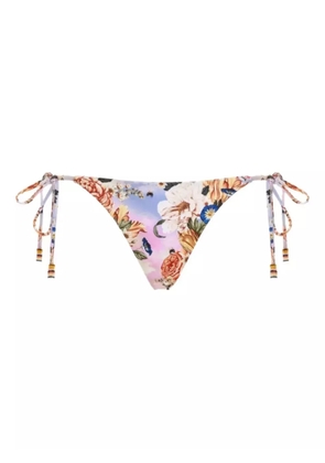 Agua Bendita Alegria floral-print beaded-detail bikini bottoms - Neutrals