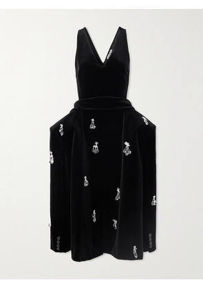 JW Anderson - Embellished Padded Cotton-velvet Midi Dress - Black - UK 4,UK 6,UK 8,UK 10,UK 12