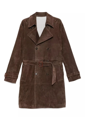 Eleventy belted double-breasted suede trench coat - Brown