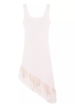 Rabanne asymmetric fringed linen midi dress - White