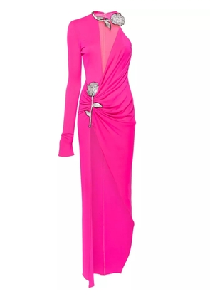 David Koma floral-appliqué ruched gown - Pink