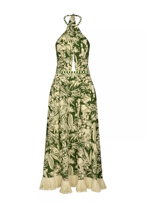 Johanna Ortiz halterneck fringed-hem midi dress - Green