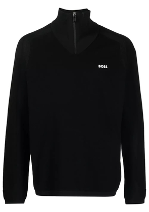 BOSS logo-appliqué half-zip jumper - Black