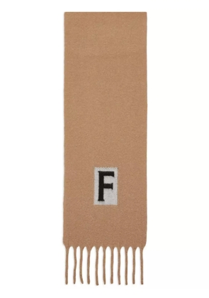 Ferragamo logo intarsia-knit fringed scarf - Neutrals