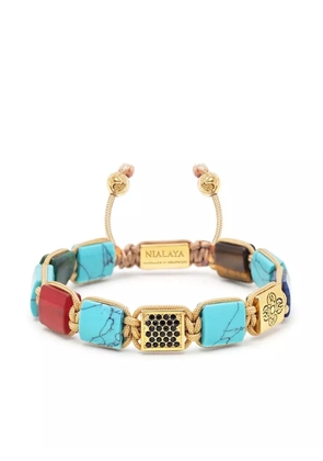 Nialaya Jewelry crystal-embellished engraved-charm beaded bracelet - Gold