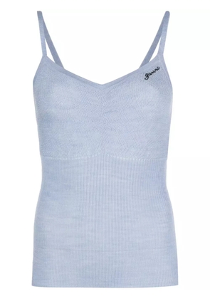 GANNI lace-detail merino cami top - Blue