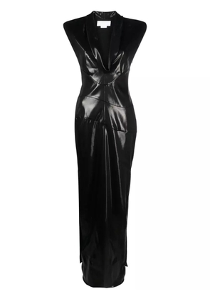 Genny plunging V-neck long dress - Black