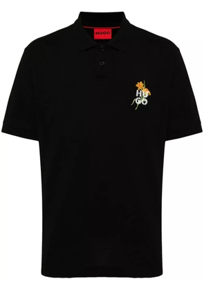 HUGO logo-artwork cotton-piqué polo shirt - Black