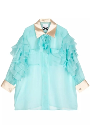 Edward Achour Paris ruffled silk shirt - Blue