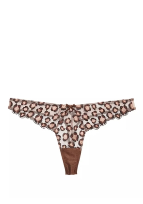Fleur Du Mal leopard-embroidered thong - Brown