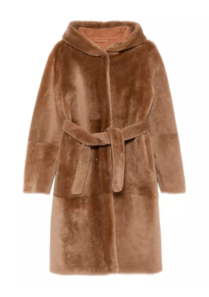 Liska hooded belted faux-fur coat - Brown