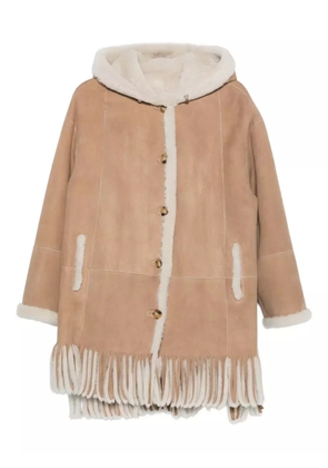 Liska hooded fringed shearling coat - Neutrals