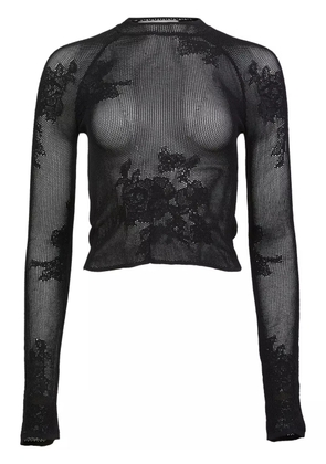 Fleur Du Mal pointelle-knit lace T-shirt - Black