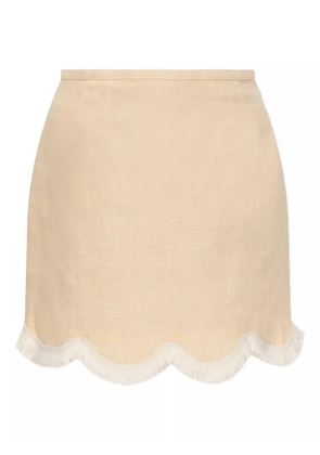 Posse scalloped-hem fringed mini A-line skirt - Neutrals