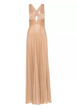 NISSA glittery plissé-effect gown - Gold