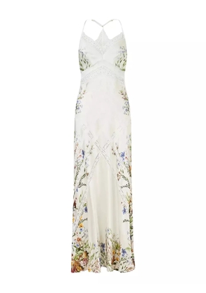 Camilla lace splice bias silk maxi dress - White