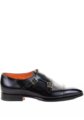 Santoni double-buckle leather monk shoes - Black