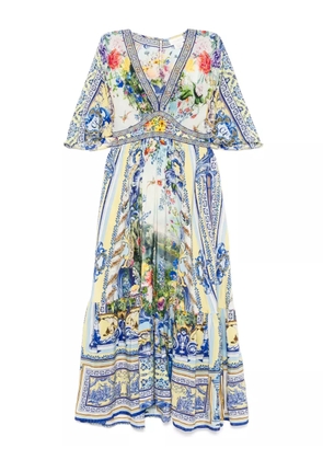 Camilla fitted-waist silk maxi dress - Blue