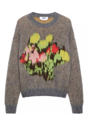 MSGM floral-detail sweater - Grey