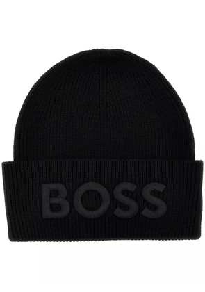 BOSS logo-embroidered beanie hat - Black