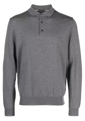BOSS logo-embroidered fine-ribbed polo shirt - Grey