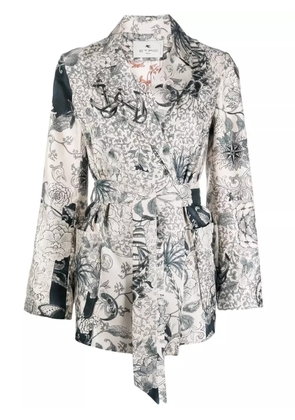 ETRO graphic-print belted silk jacket - White